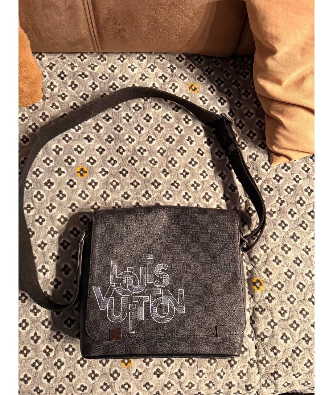 LOUIS VUITTON Антрацитовая кожаная сумка на плечо, фото 5