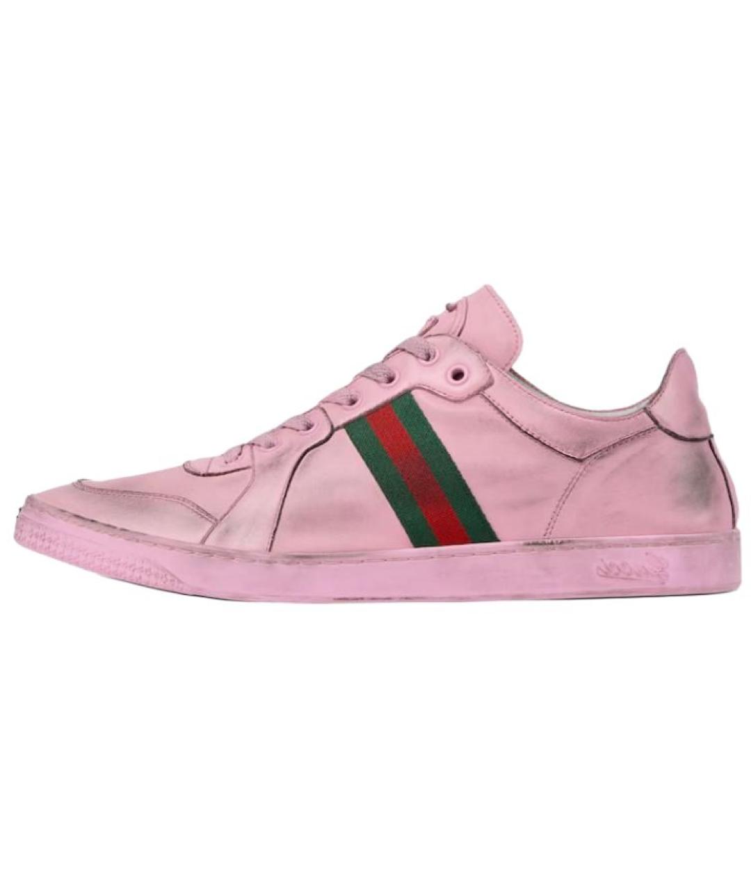 GUCCI Розовые кожаные низкие кроссовки / кеды, фото 2