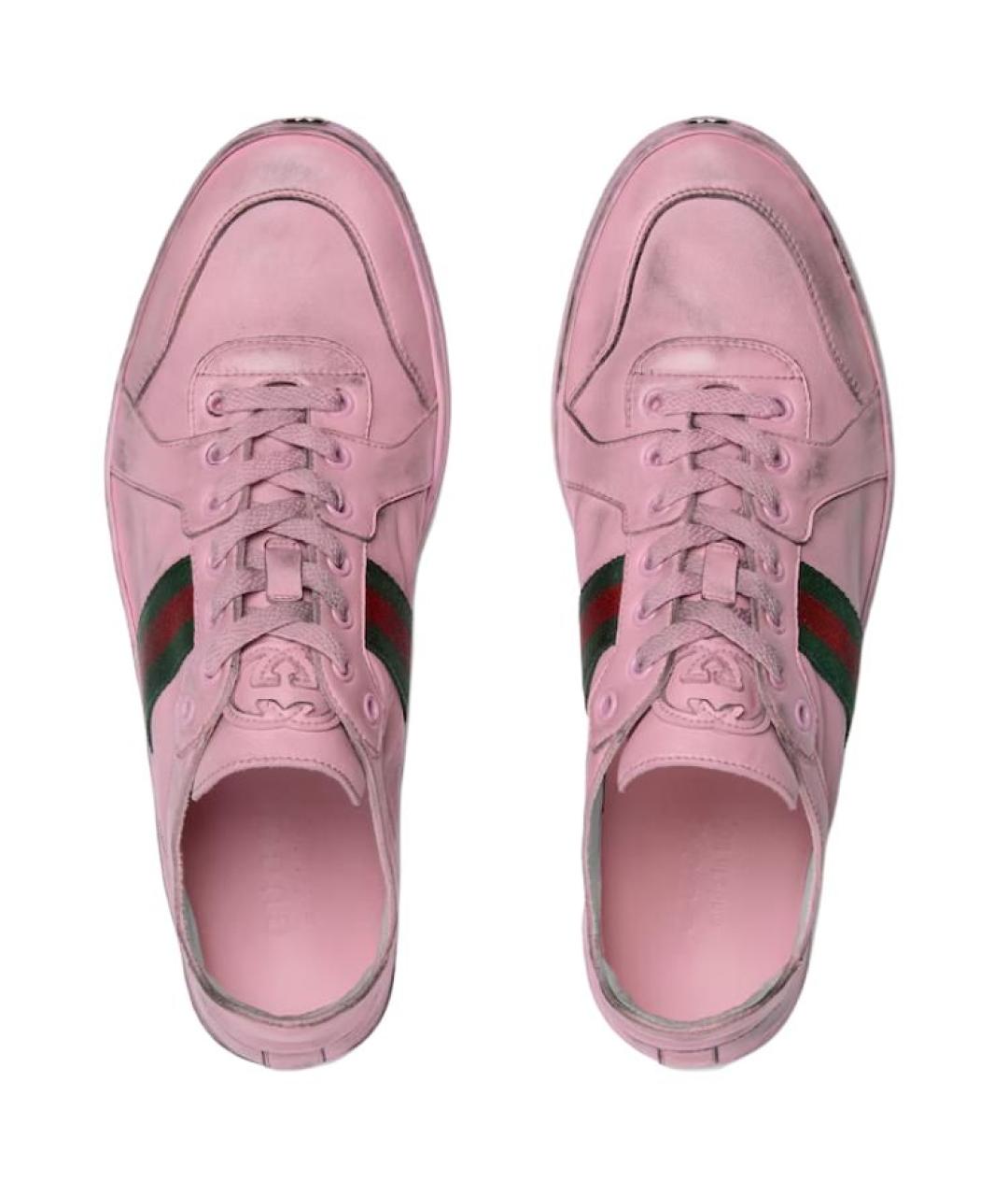 GUCCI Розовые кожаные низкие кроссовки / кеды, фото 4
