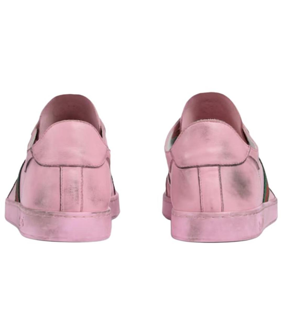 GUCCI Розовые кожаные низкие кроссовки / кеды, фото 5