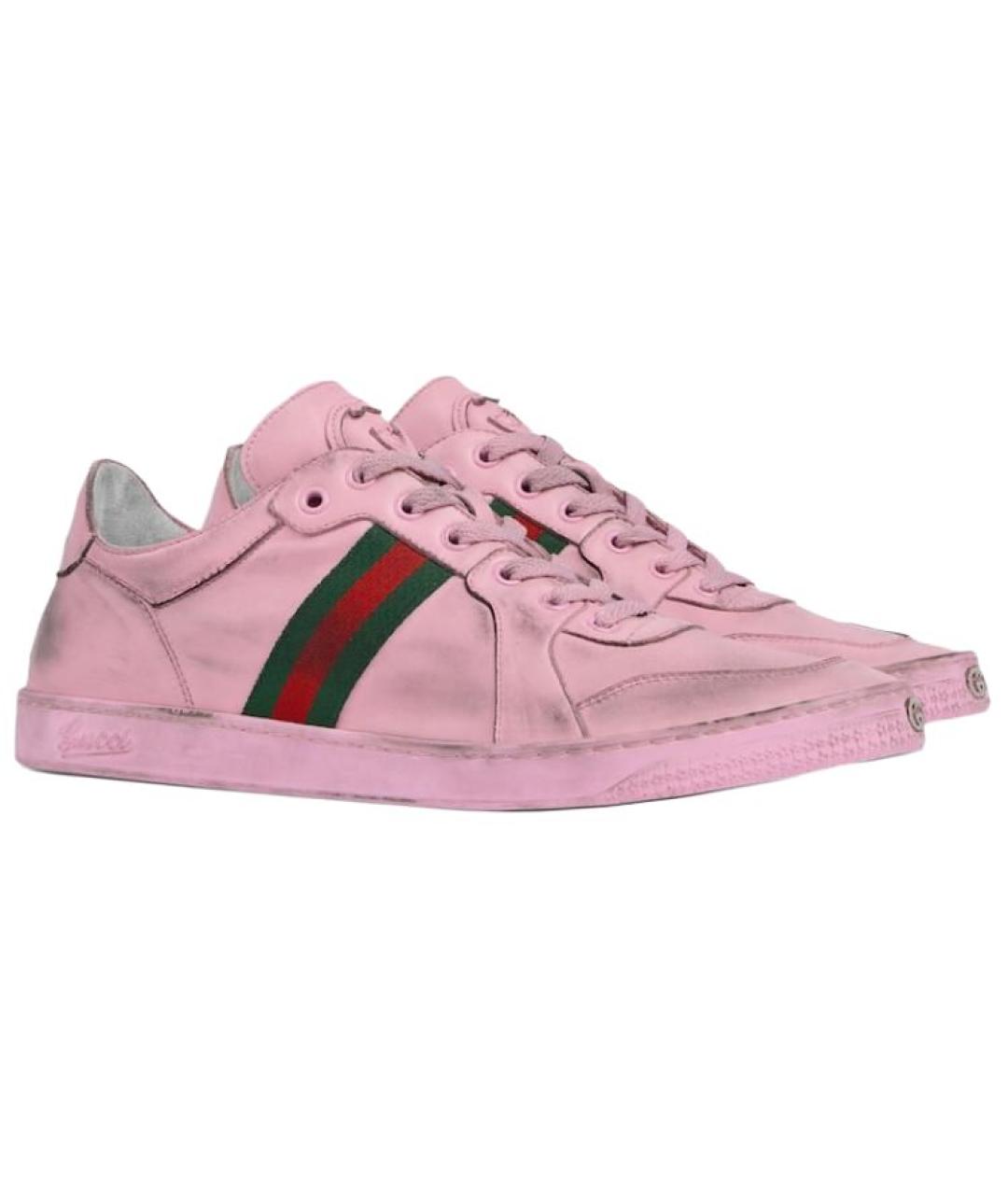 GUCCI Розовые кожаные низкие кроссовки / кеды, фото 3