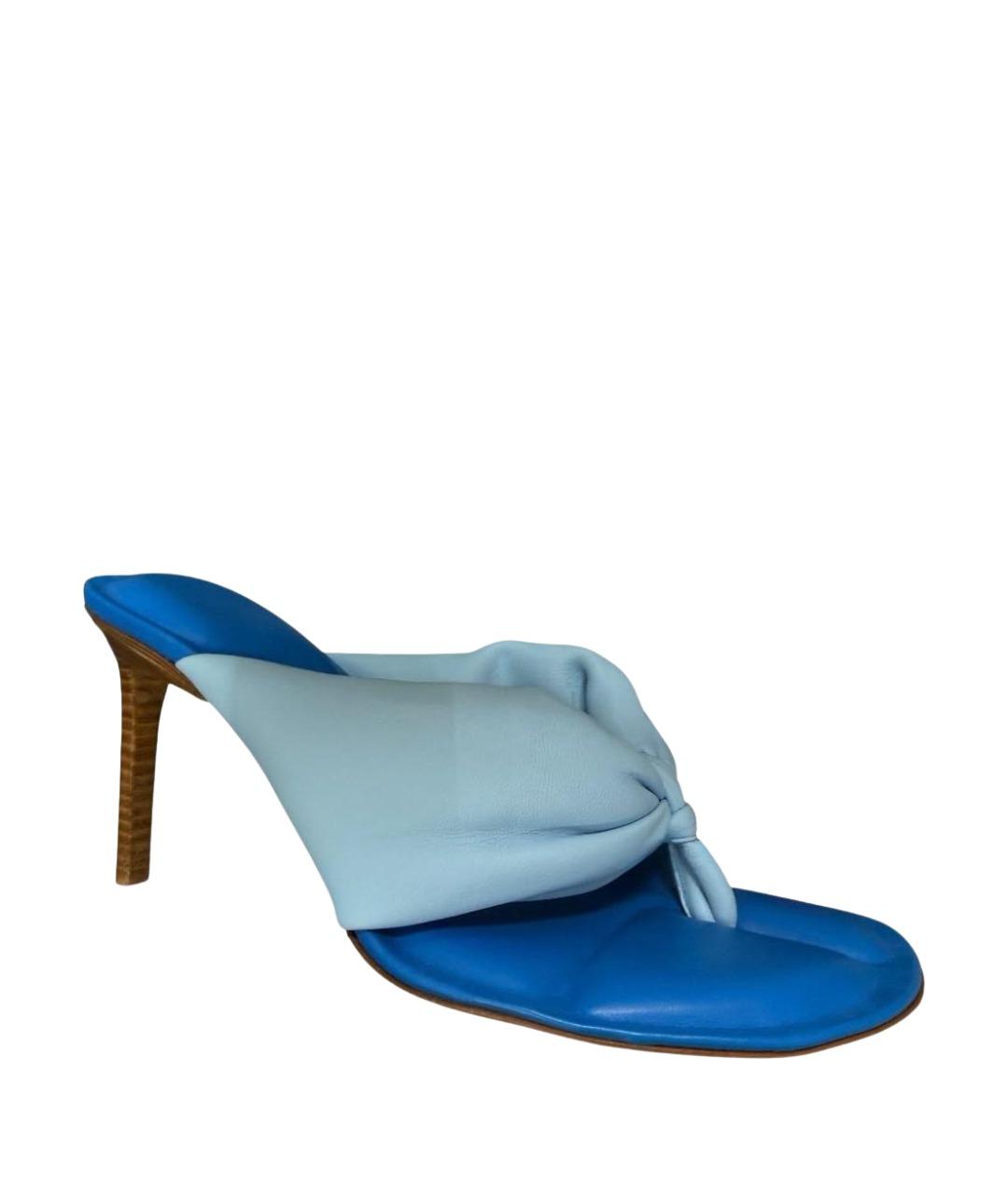 JACQUEMUS Голубые кожаные мюли, фото 1