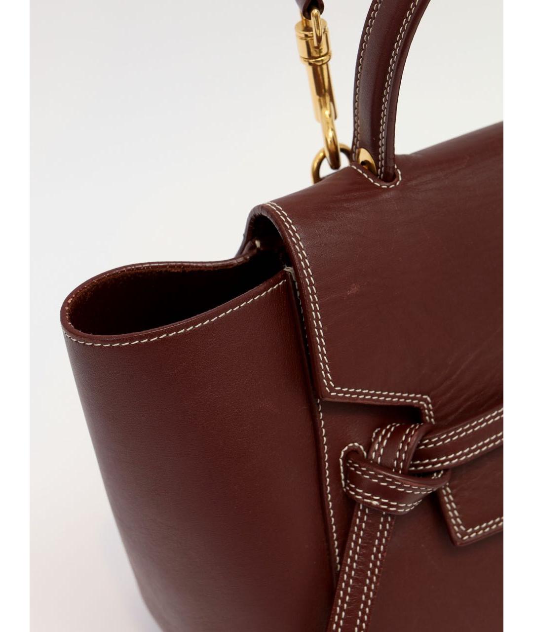 CELINE Бордовая кожаная сумка с короткими ручками, фото 5