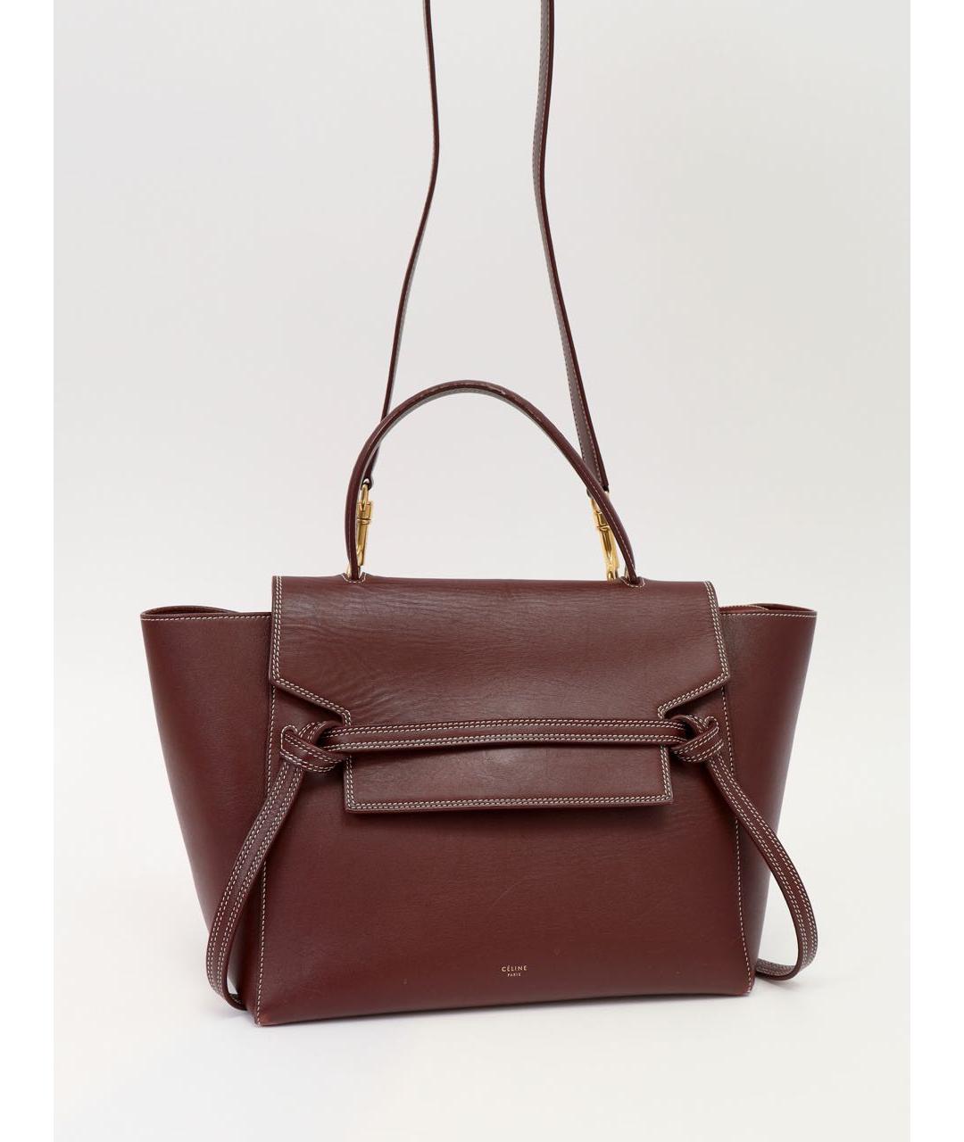 CELINE Бордовая кожаная сумка с короткими ручками, фото 3