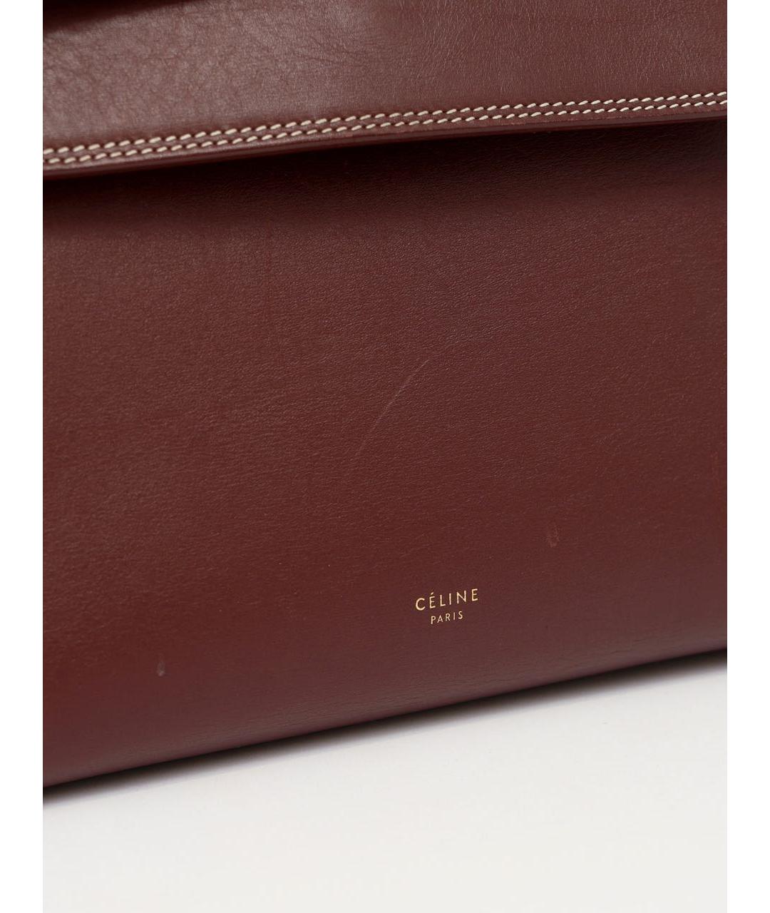 CELINE Бордовая кожаная сумка с короткими ручками, фото 4