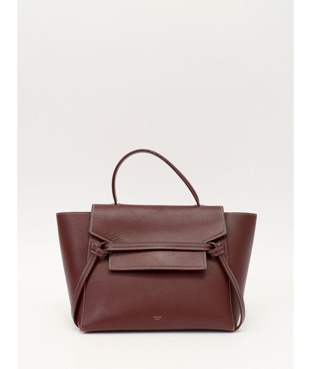 CELINE Бордовая кожаная сумка с короткими ручками, фото 9