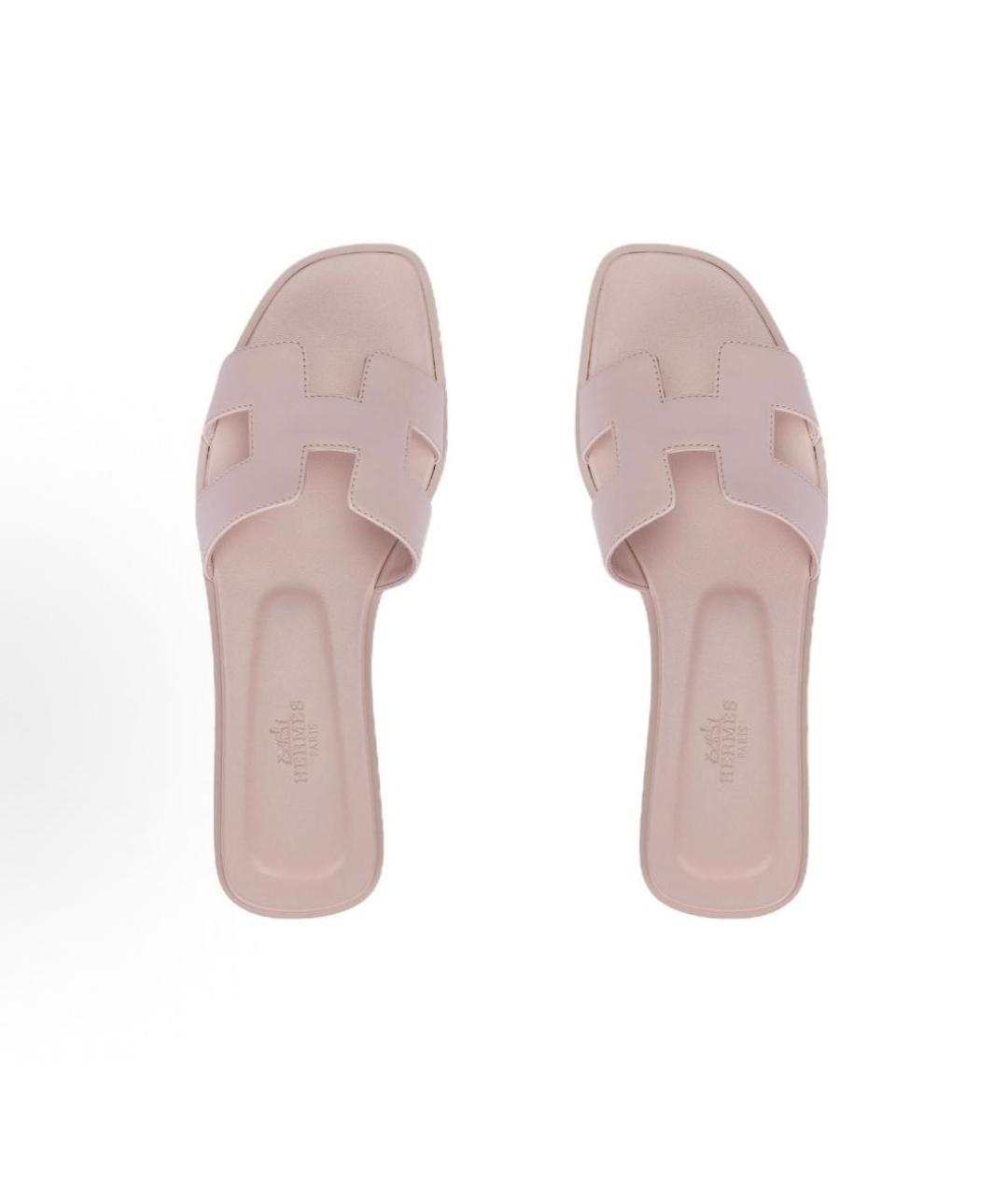 HERMES Розовые кожаные шлепанцы, фото 3