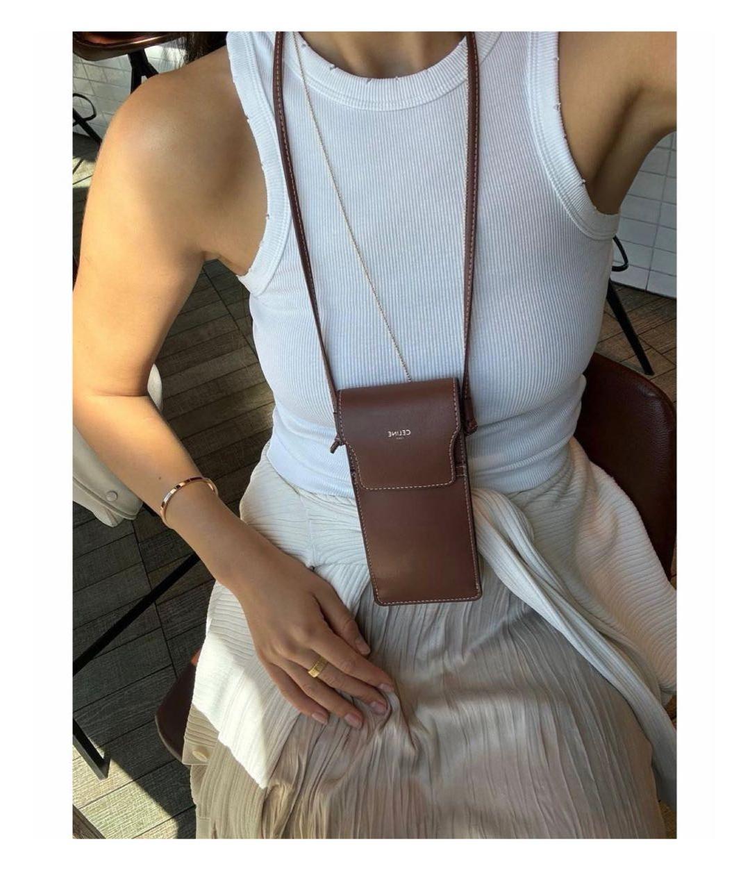 CELINE Коричневая кожаная сумка через плечо, фото 2