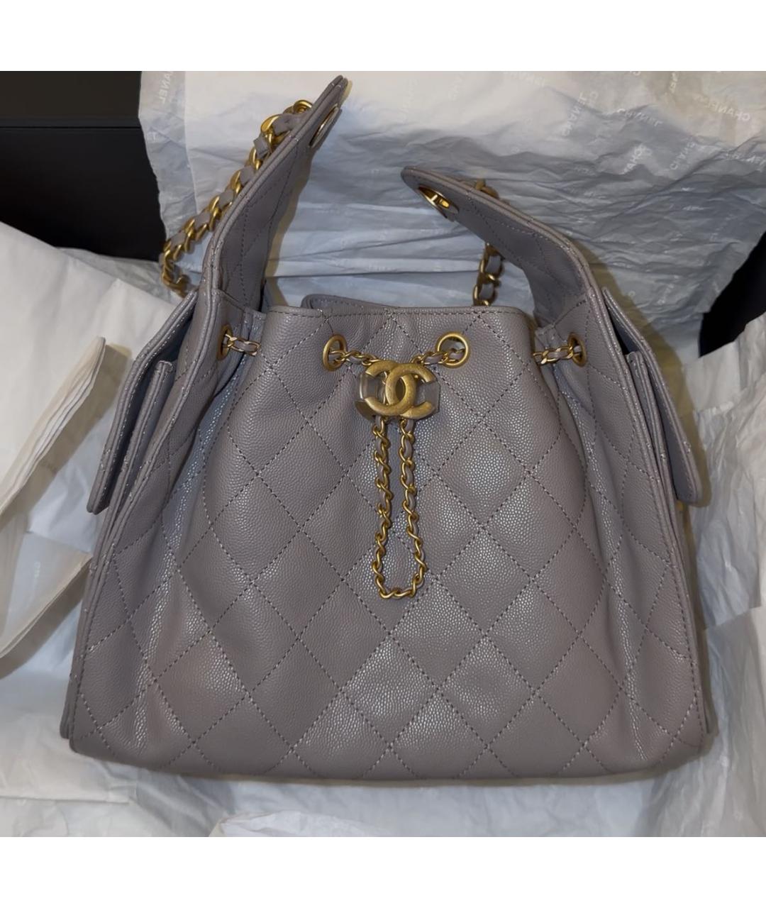 CHANEL Серая кожаная сумка через плечо, фото 3