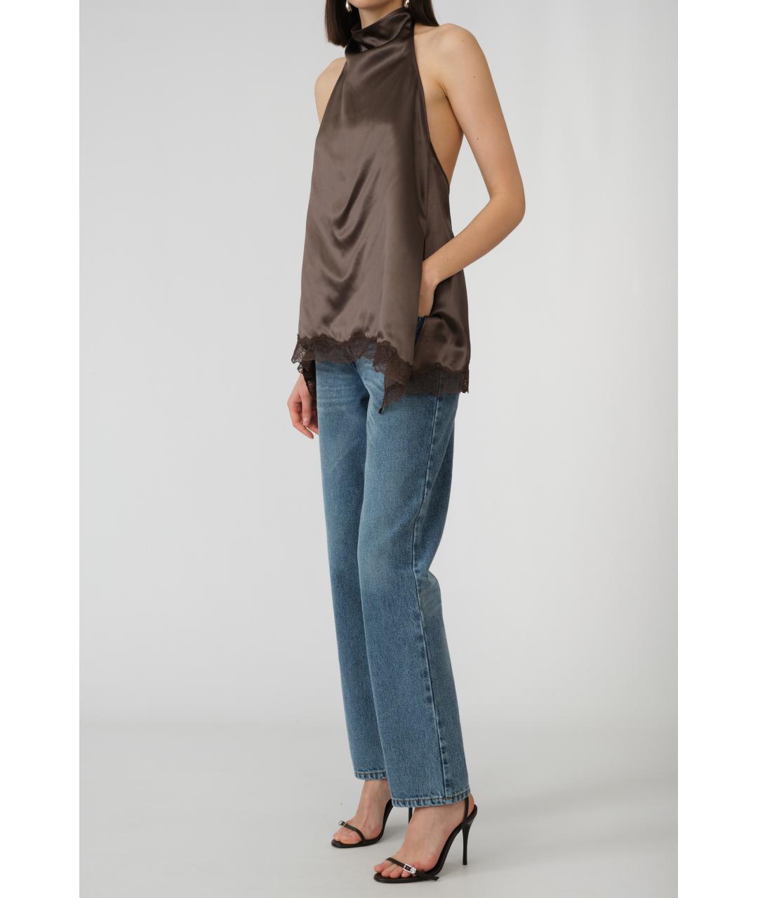 MAGDA BUTRYM Коричневая шелковая майка, фото 8