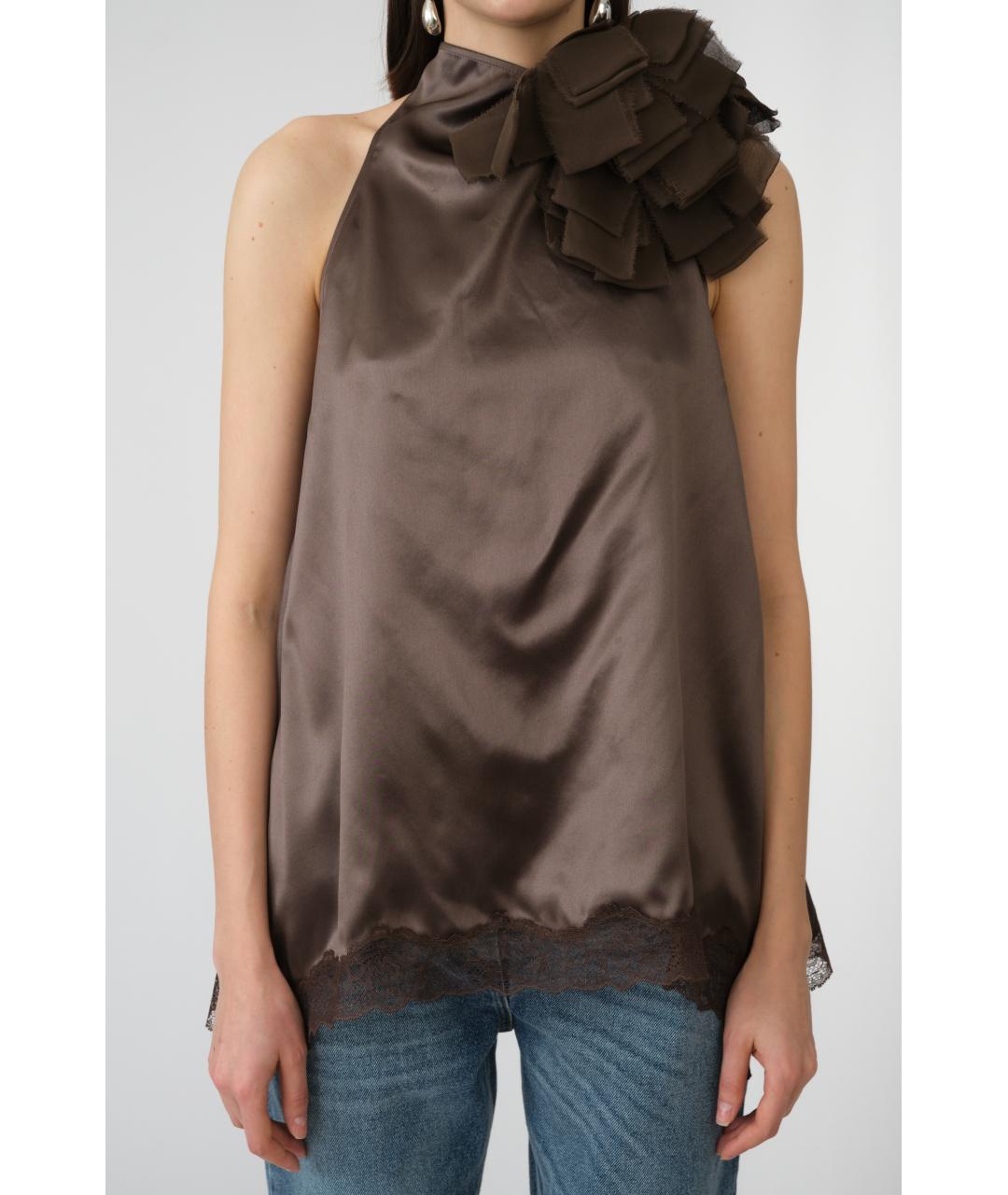 MAGDA BUTRYM Коричневая шелковая майка, фото 3