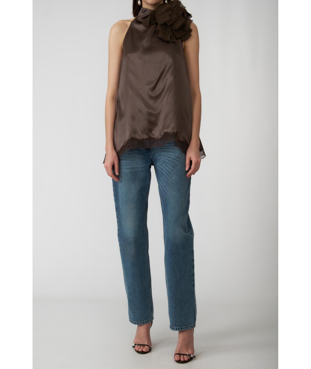 MAGDA BUTRYM Коричневая шелковая майка, фото 2