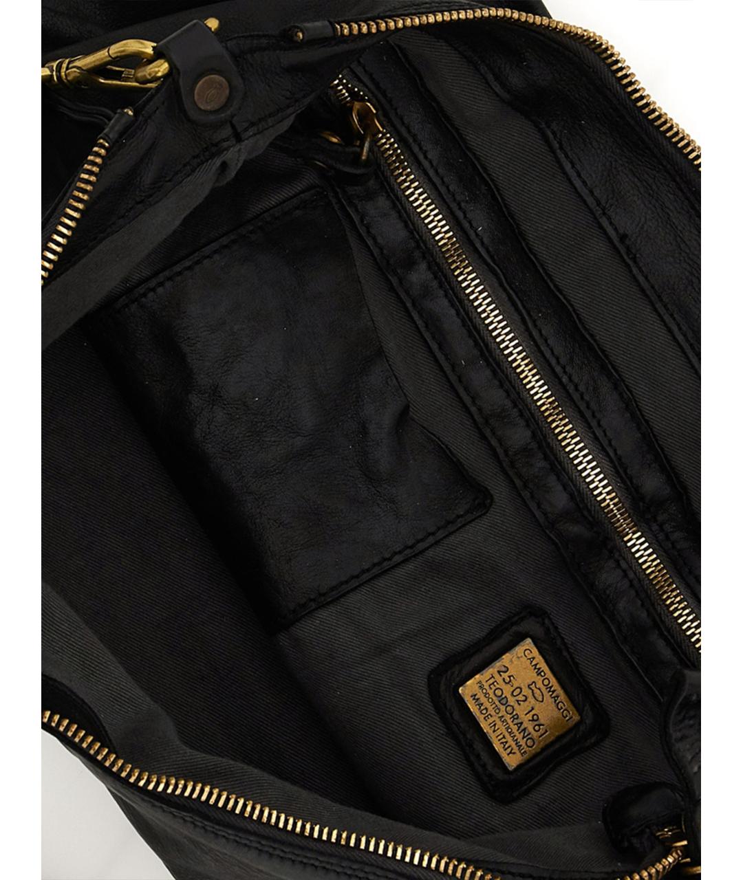 CAMPOMAGGI Черная кожаная сумка через плечо, фото 4