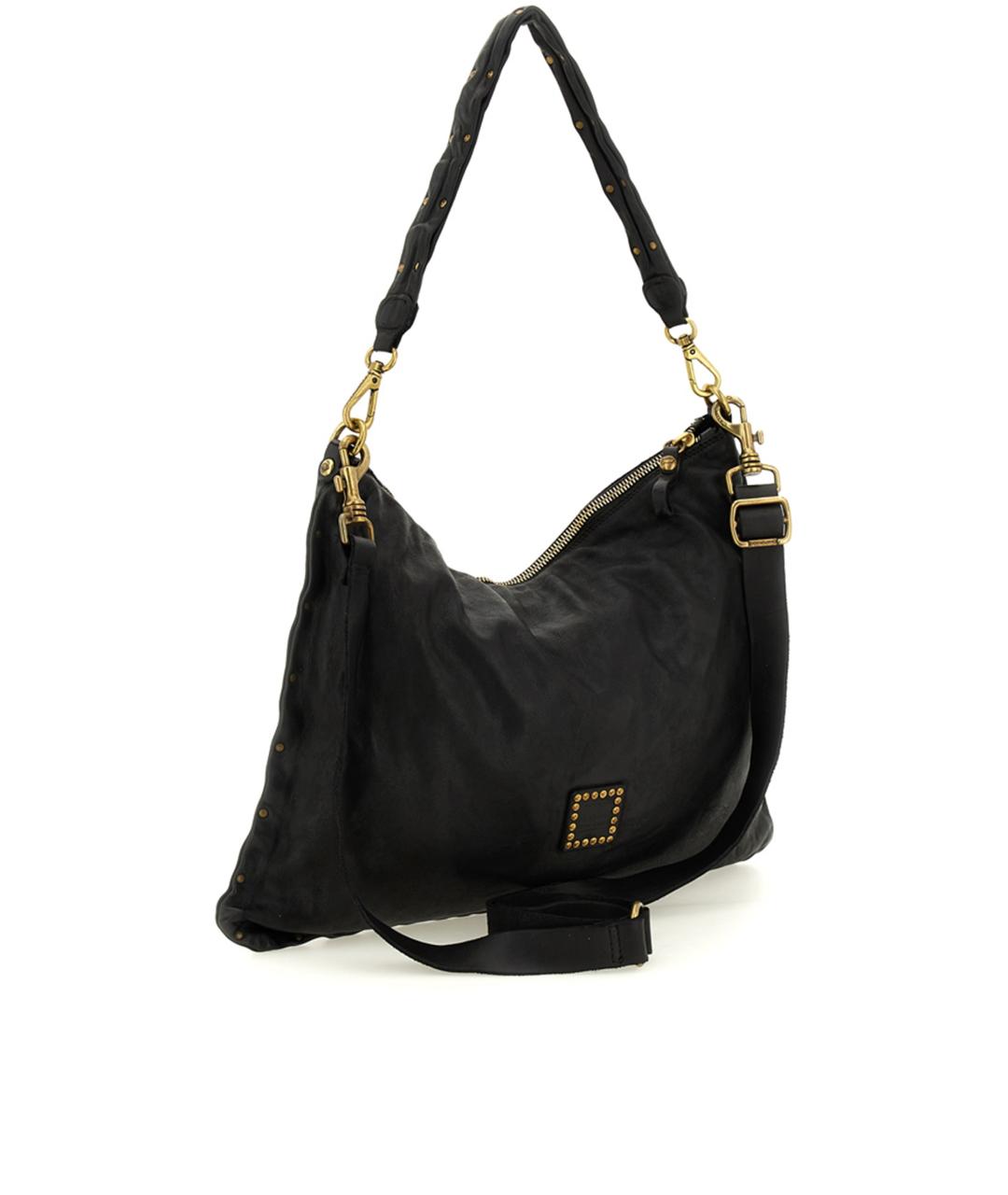 CAMPOMAGGI Черная кожаная сумка через плечо, фото 3