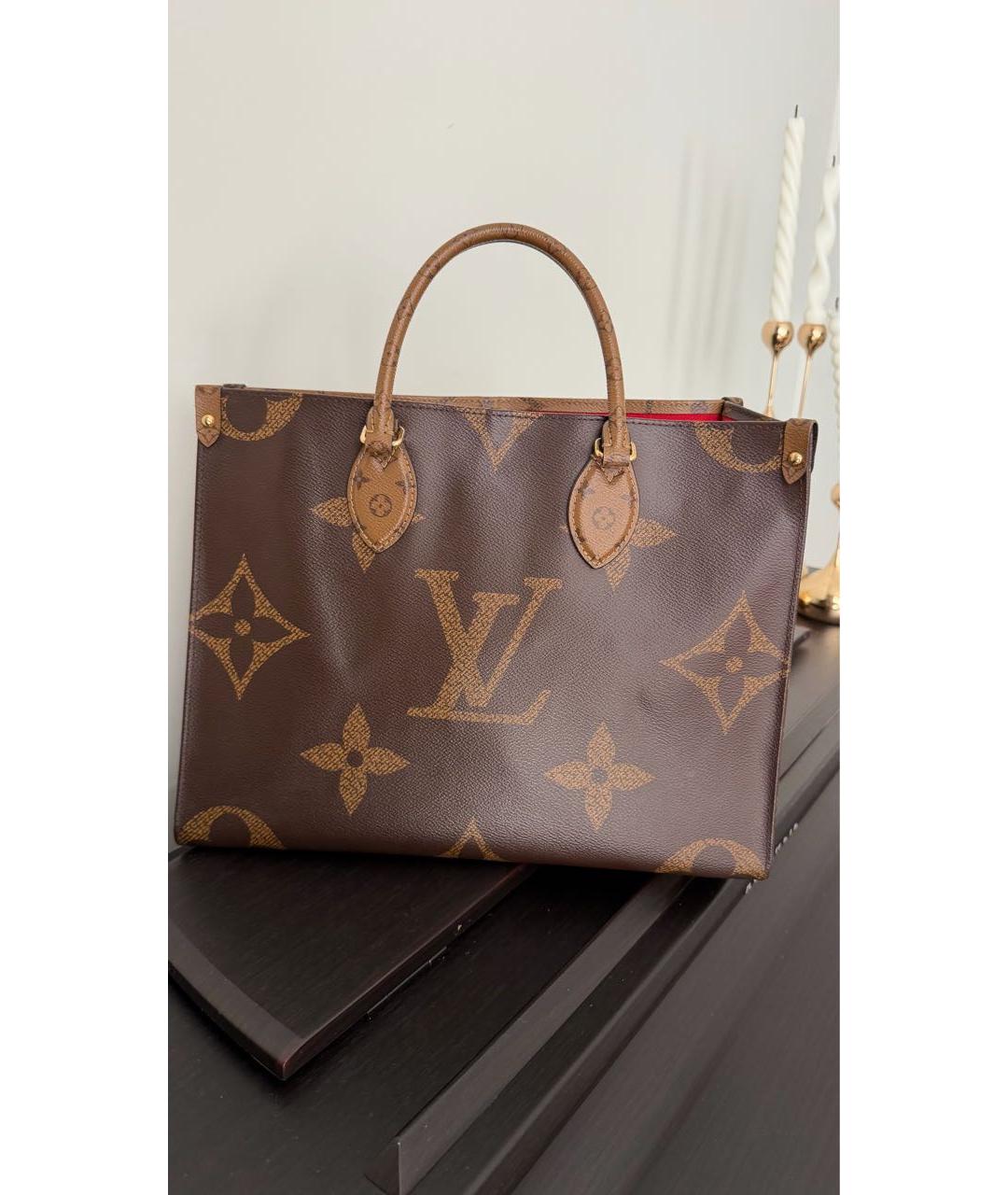 LOUIS VUITTON Коричневая кожаная сумка с короткими ручками, фото 3