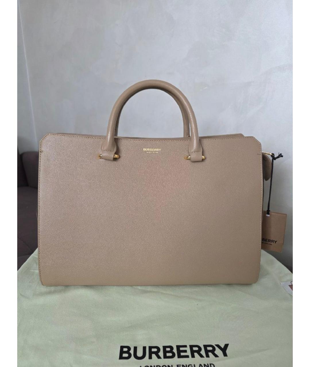 BURBERRY Бежевая кожаная сумка тоут, фото 7