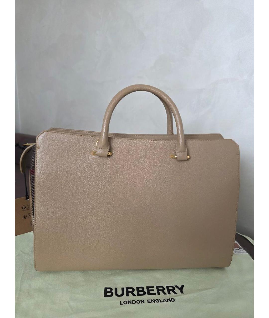 BURBERRY Бежевая кожаная сумка тоут, фото 3