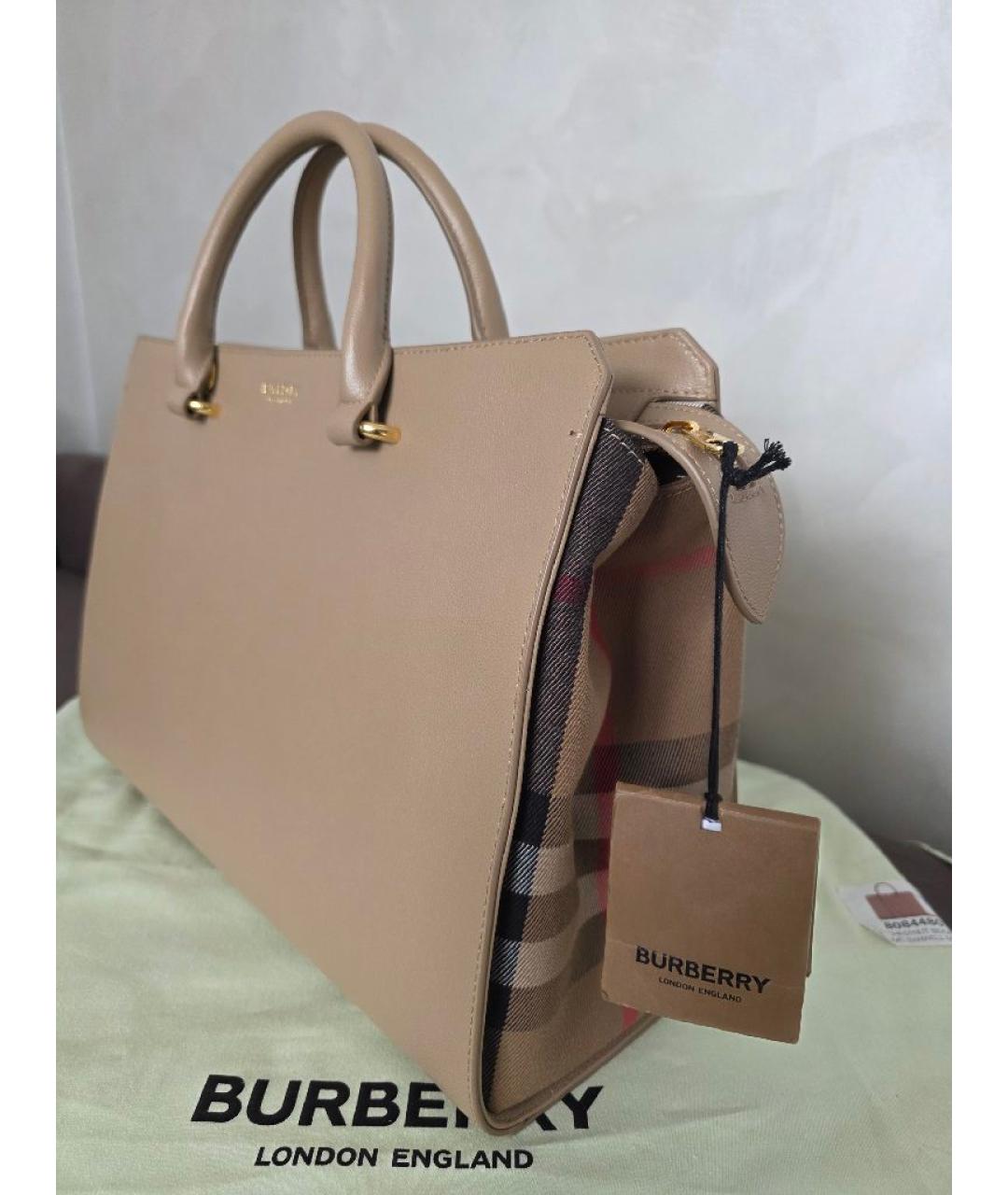 BURBERRY Бежевая кожаная сумка тоут, фото 2