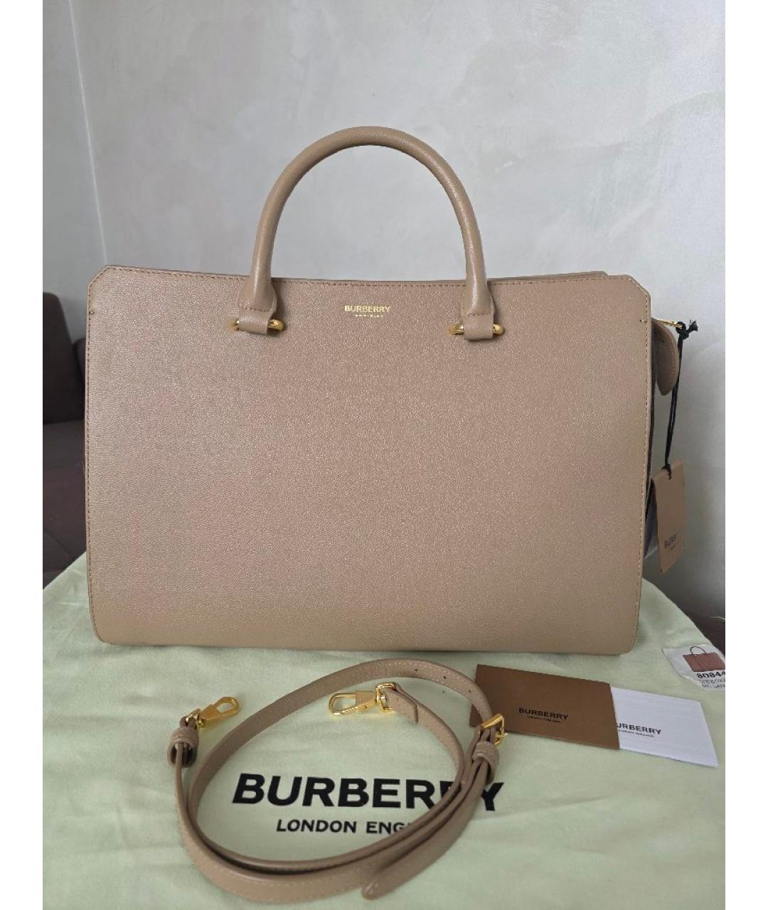 BURBERRY Бежевая кожаная сумка тоут, фото 5