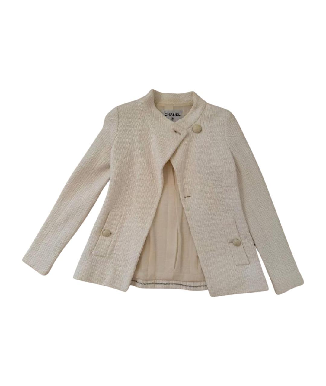 CHANEL Белый твидовый жакет/пиджак, фото 1