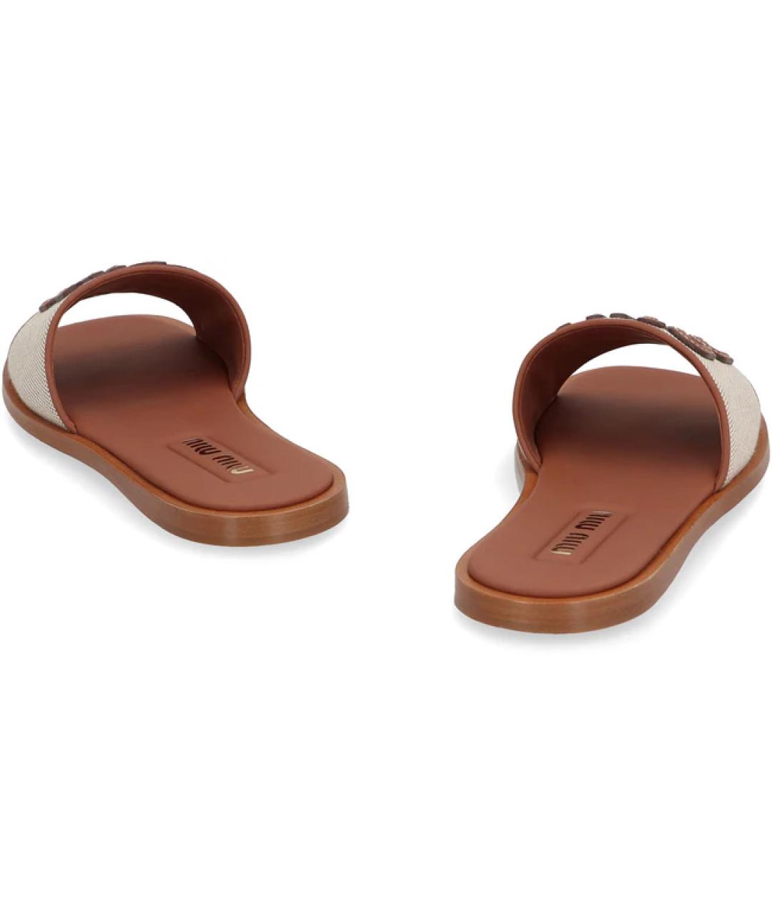 MIU MIU Бежевые текстильные шлепанцы, фото 3