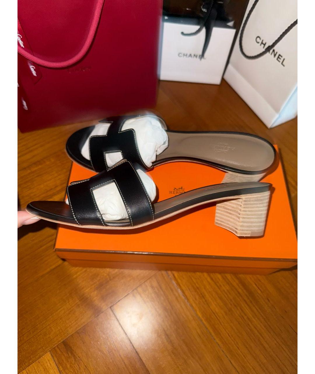 HERMES Черные кожаные мюли, фото 5