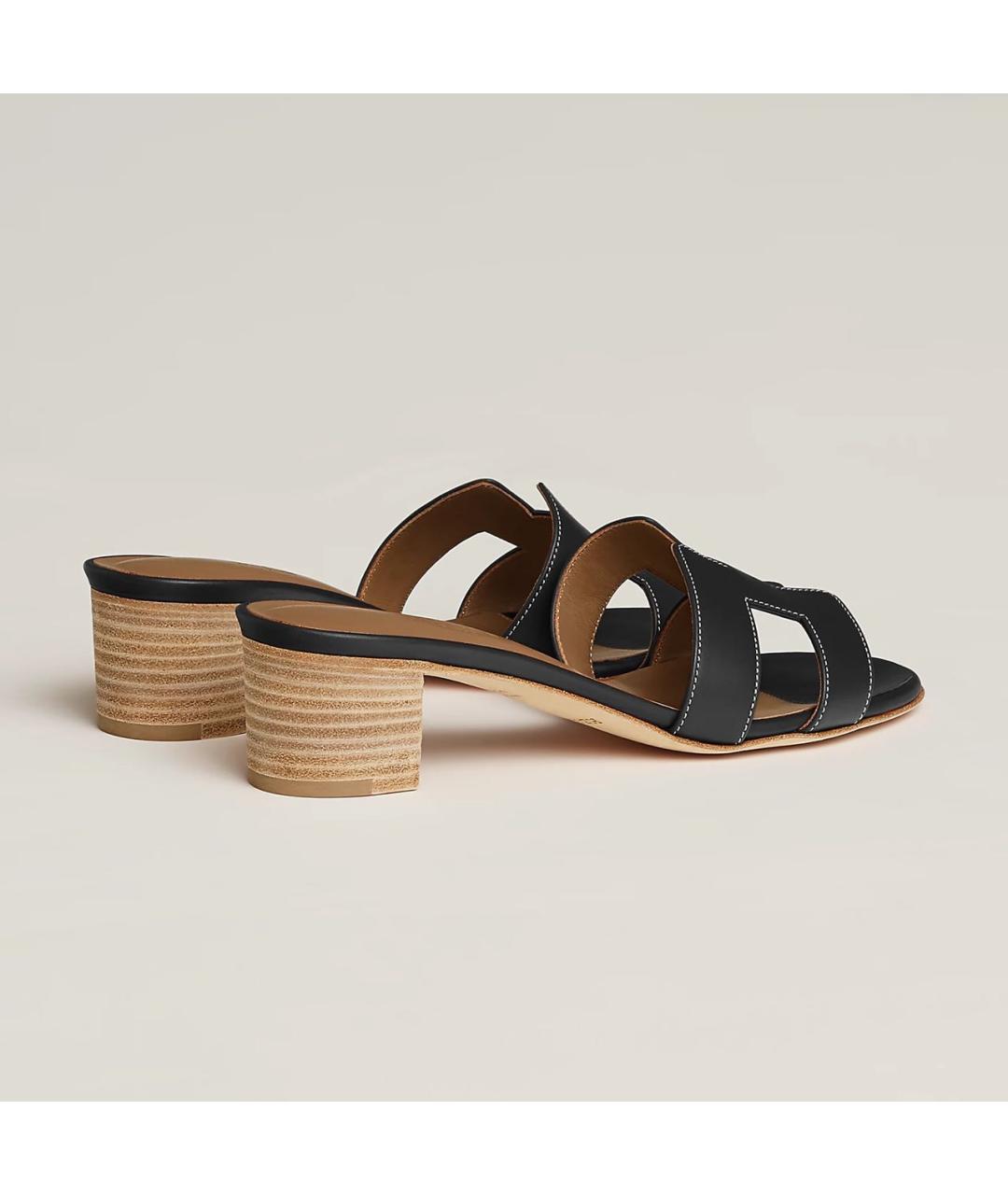 HERMES Черные кожаные мюли, фото 3