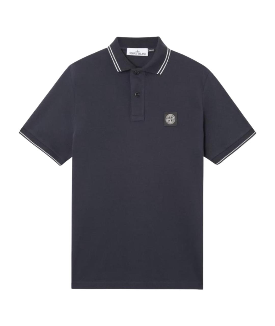 STONE ISLAND Темно-синее хлопко-эластановое поло с коротким рукавом, фото 1