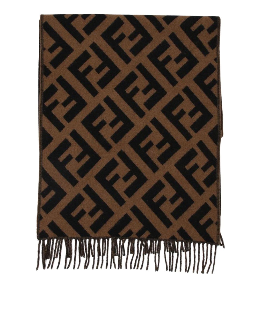 FENDI Коричневый шерстяной шарф, фото 1