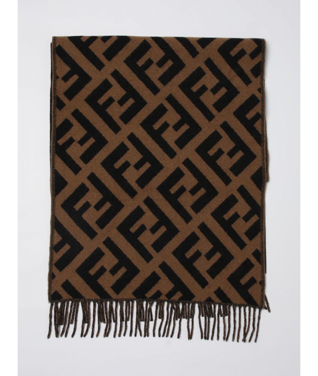 FENDI Коричневый шерстяной шарф, фото 5