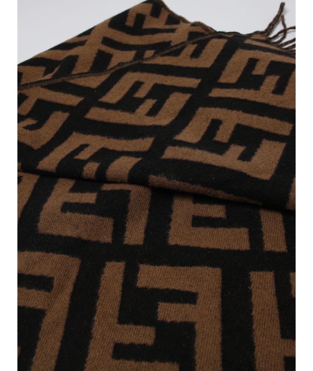 FENDI Коричневый шерстяной шарф, фото 3