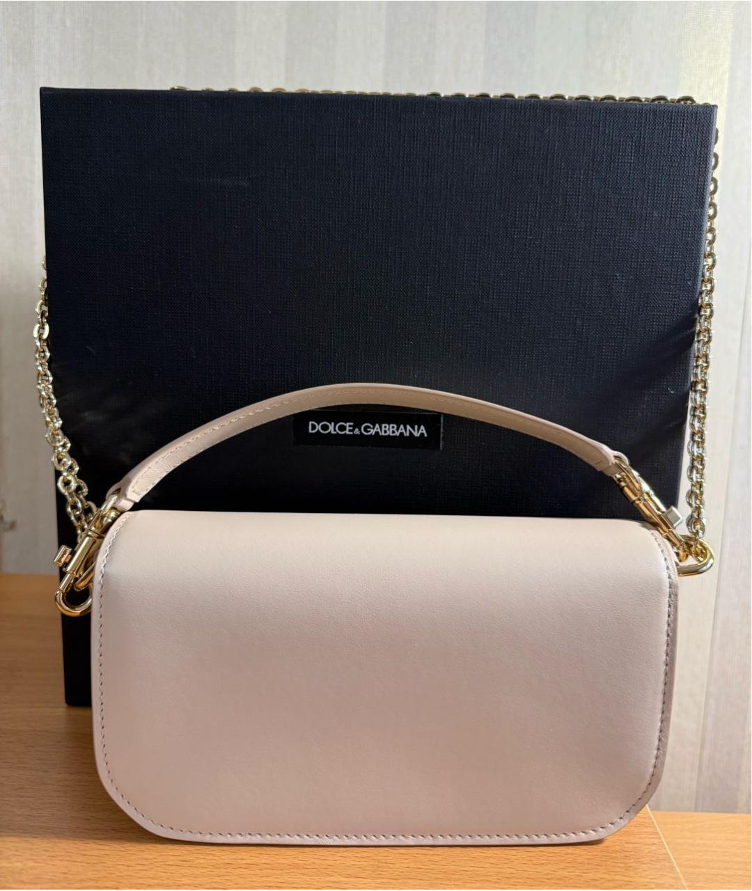 DOLCE&GABBANA Бежевая кожаная сумка с короткими ручками, фото 3