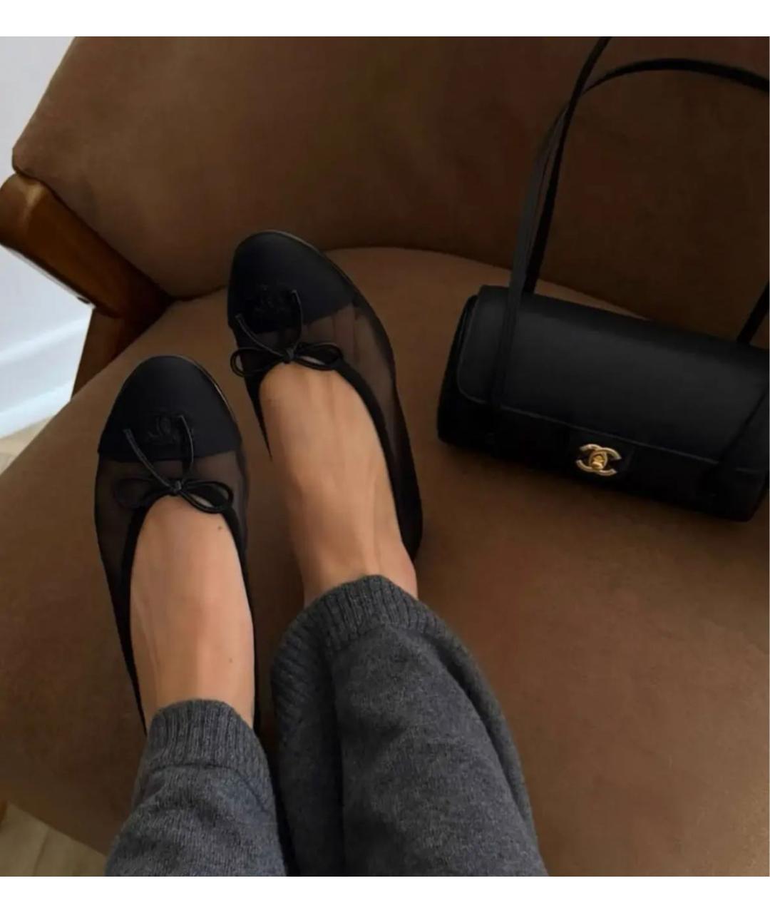 CHANEL Черные текстильные балетки, фото 4