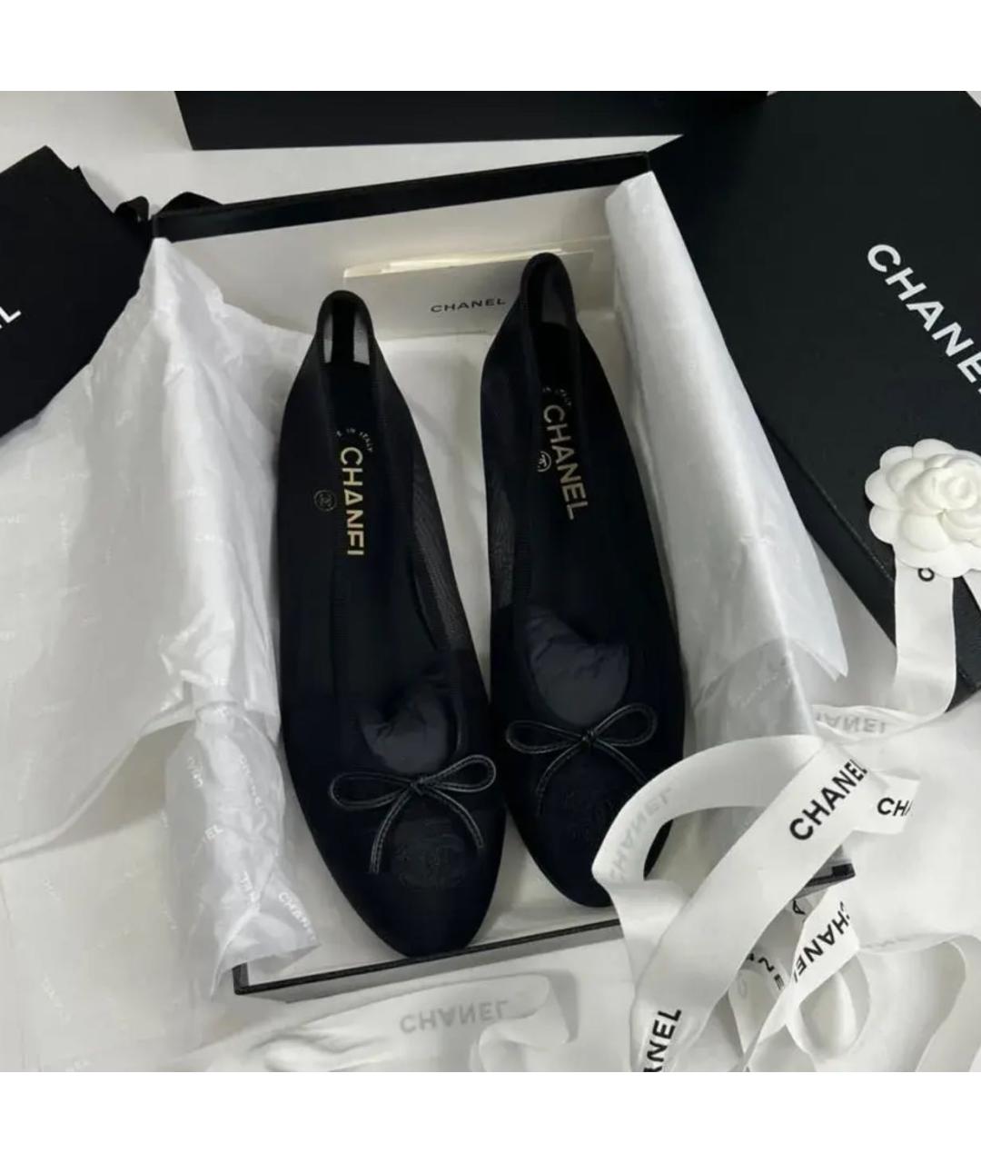 CHANEL Черные текстильные балетки, фото 5