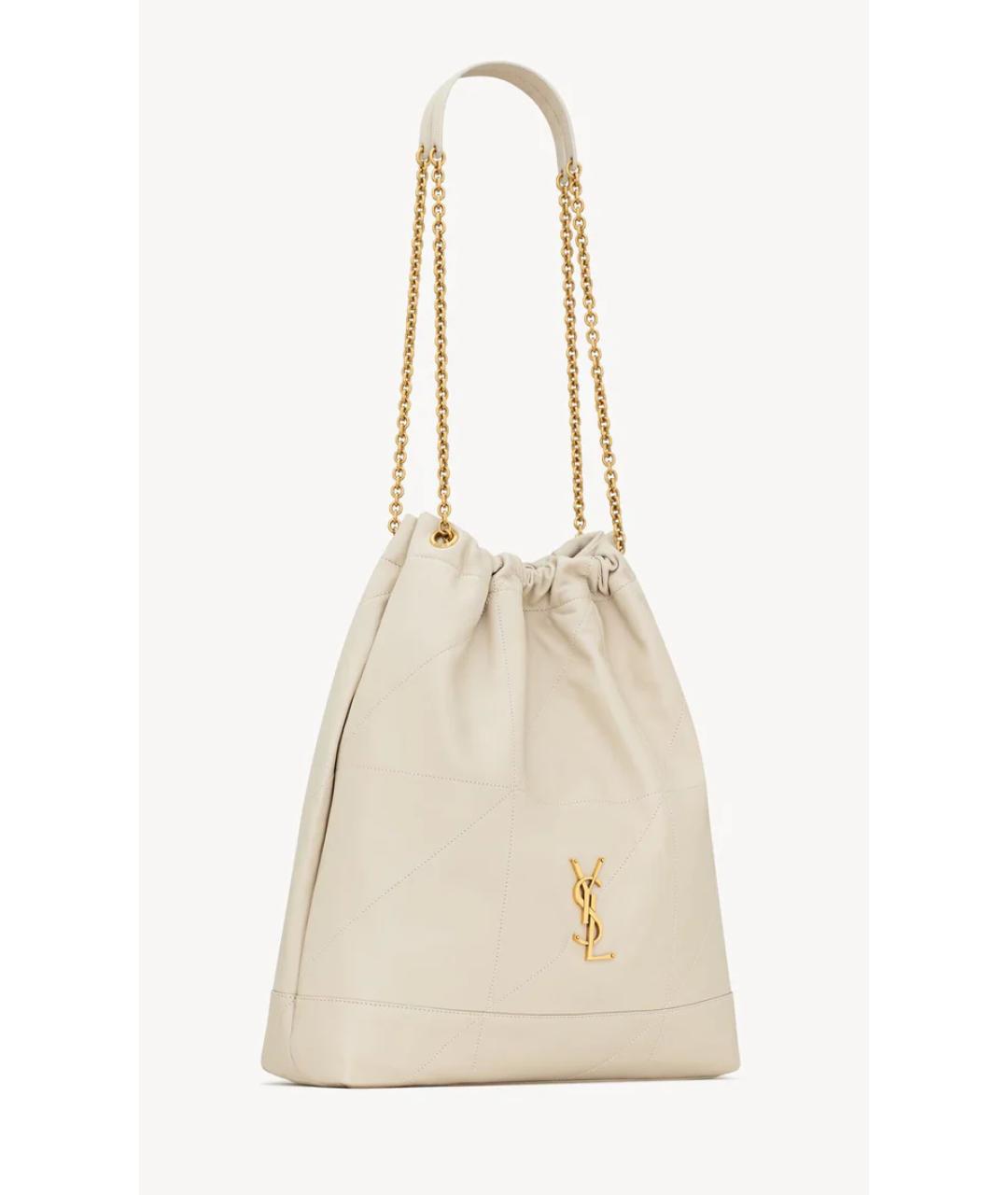 SAINT LAURENT Бежевая кожаная сумка через плечо, фото 5