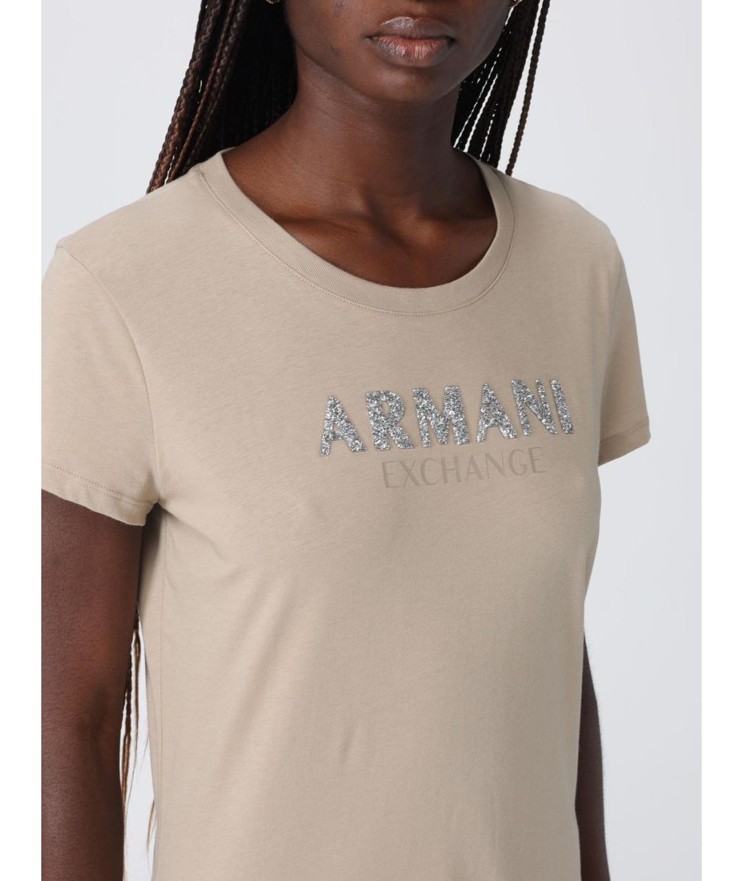 ARMANI EXCHANGE Бежевая хлопковая футболка, фото 3