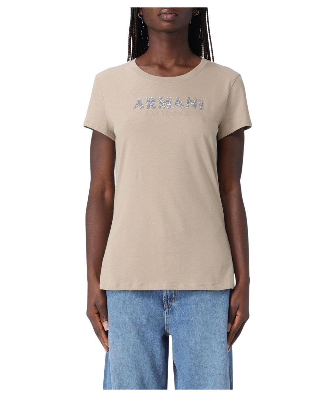 ARMANI EXCHANGE Бежевая хлопковая футболка, фото 1