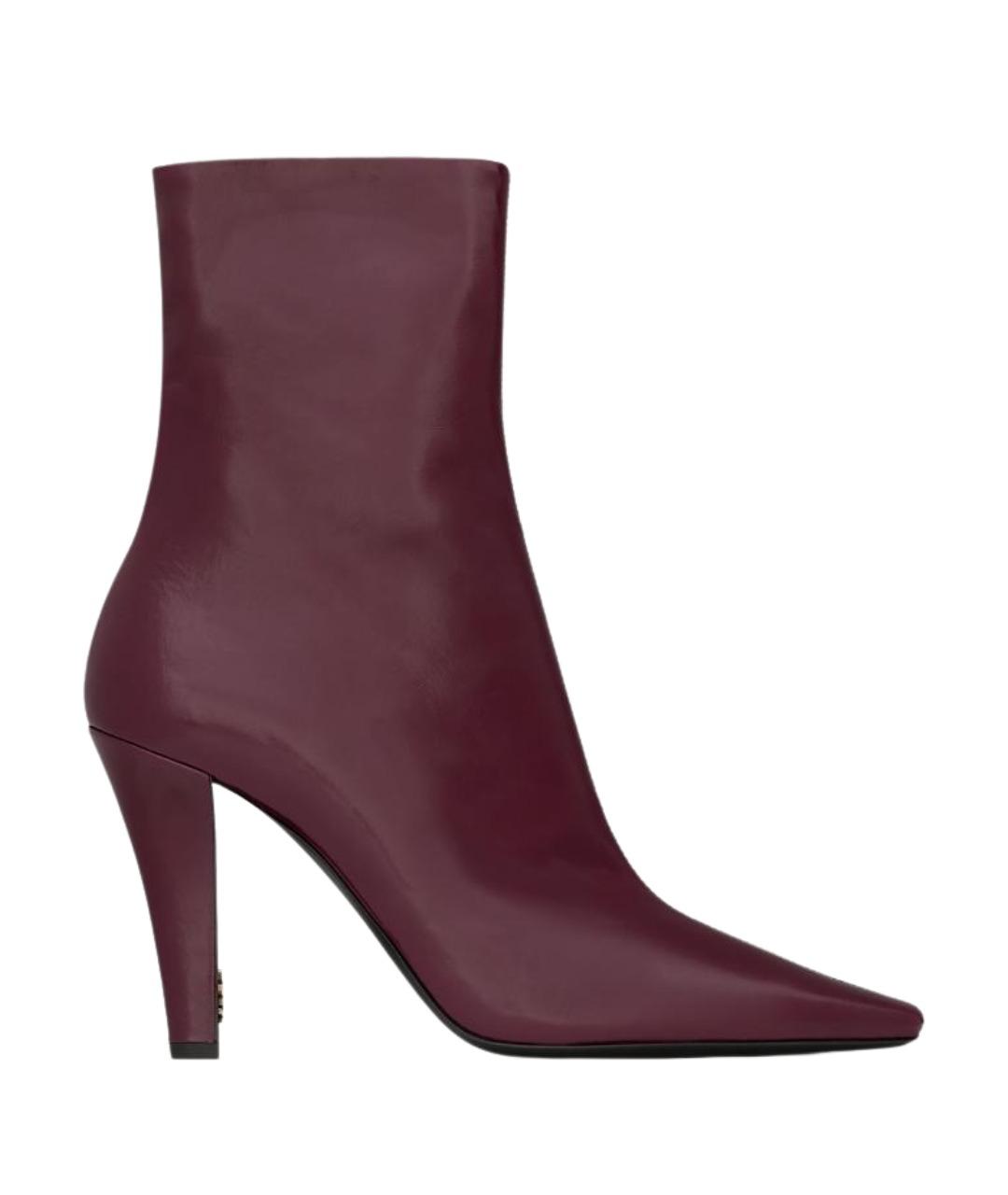 SAINT LAURENT Бордовые кожаные ботильоны, фото 1