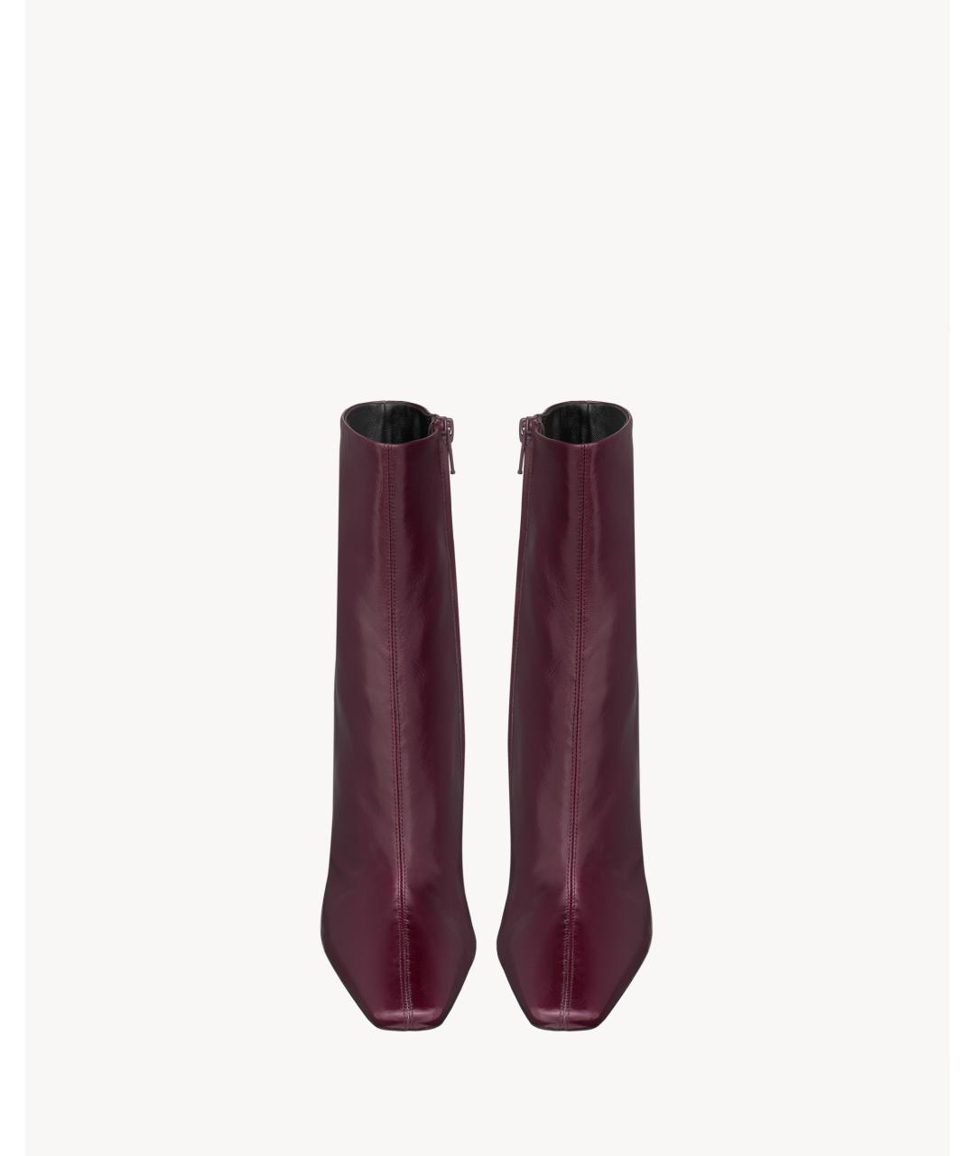 SAINT LAURENT Бордовые кожаные ботильоны, фото 2