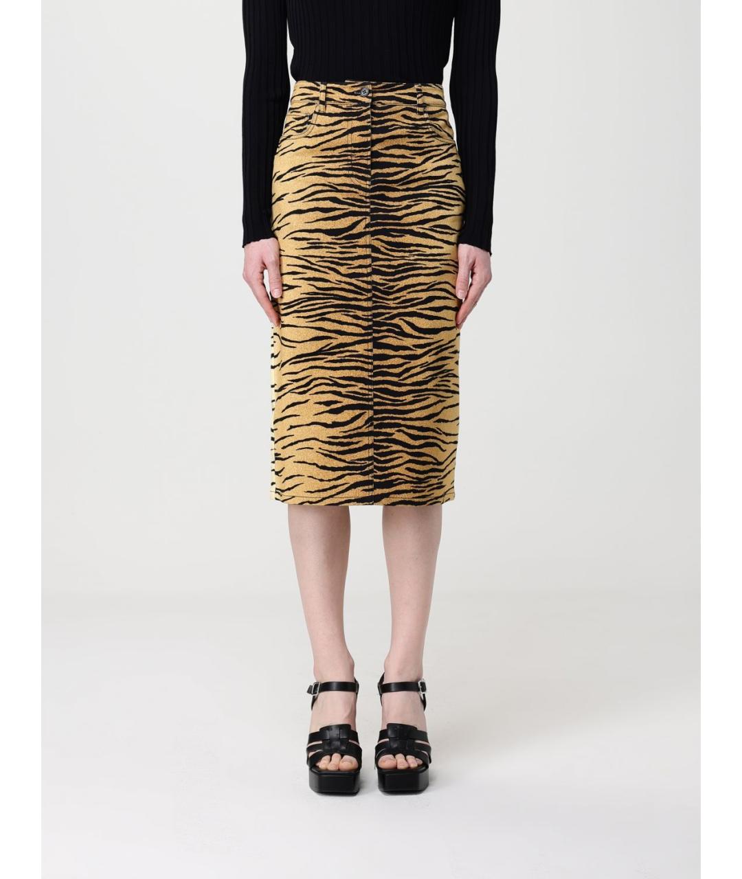 MOSCHINO JEANS Коричневая хлопко-эластановая юбка миди, фото 4