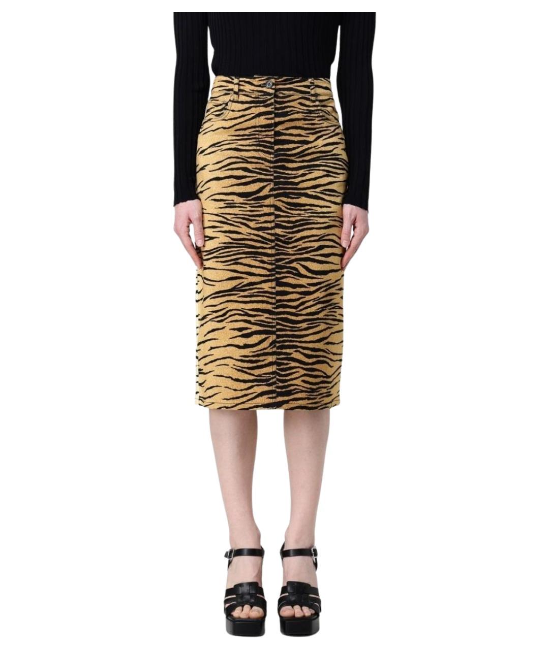 MOSCHINO JEANS Коричневая хлопко-эластановая юбка миди, фото 1