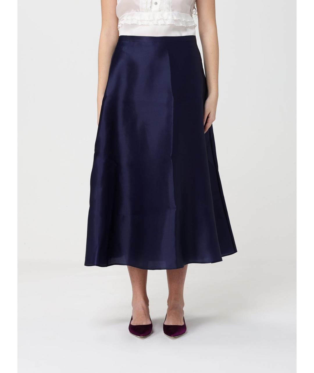 ALBERTA FERRETTI Синяя шелковая юбка миди, фото 6