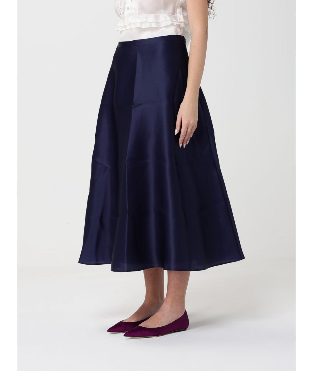 ALBERTA FERRETTI Синяя шелковая юбка миди, фото 4