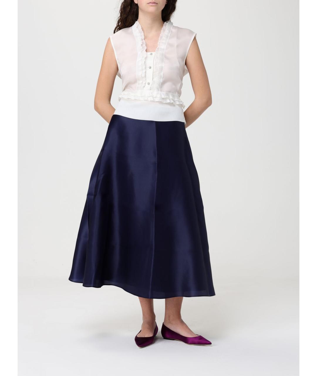 ALBERTA FERRETTI Синяя шелковая юбка миди, фото 2