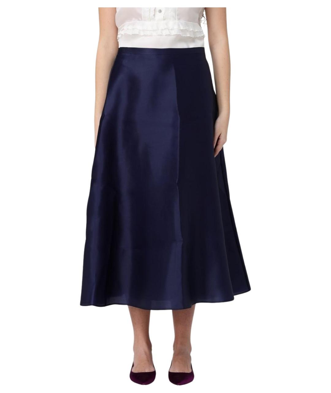 ALBERTA FERRETTI Синяя шелковая юбка миди, фото 1