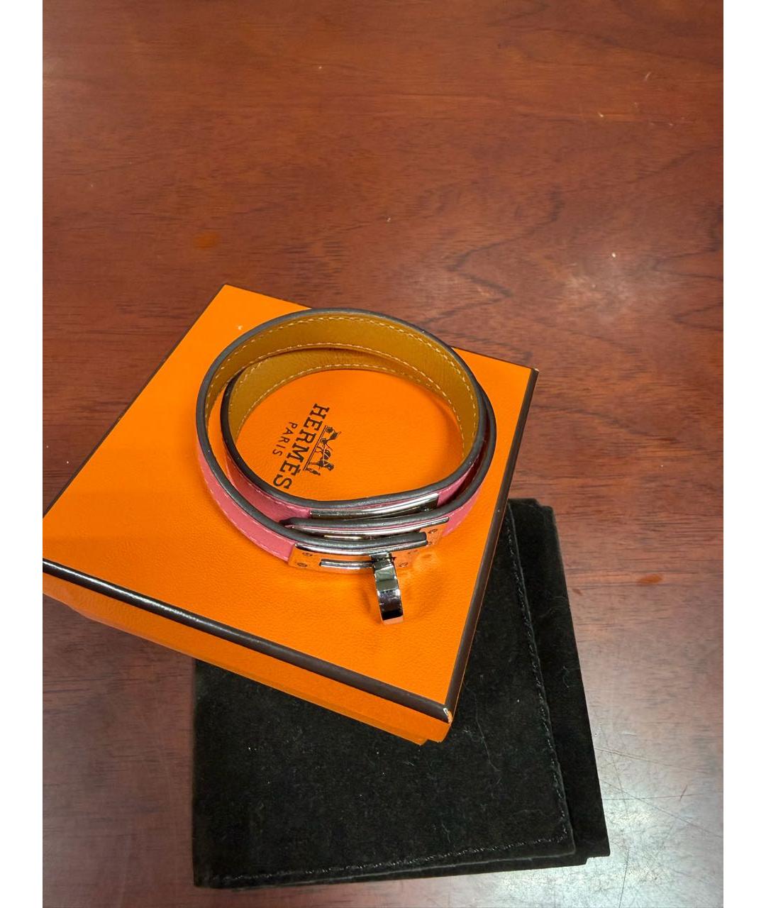 HERMES Розовый кожаный браслет, фото 3