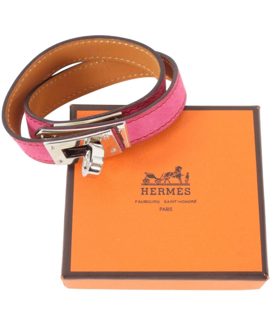 HERMES Розовый кожаный браслет, фото 4