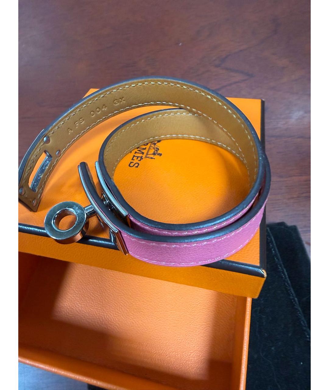 HERMES Розовый кожаный браслет, фото 2