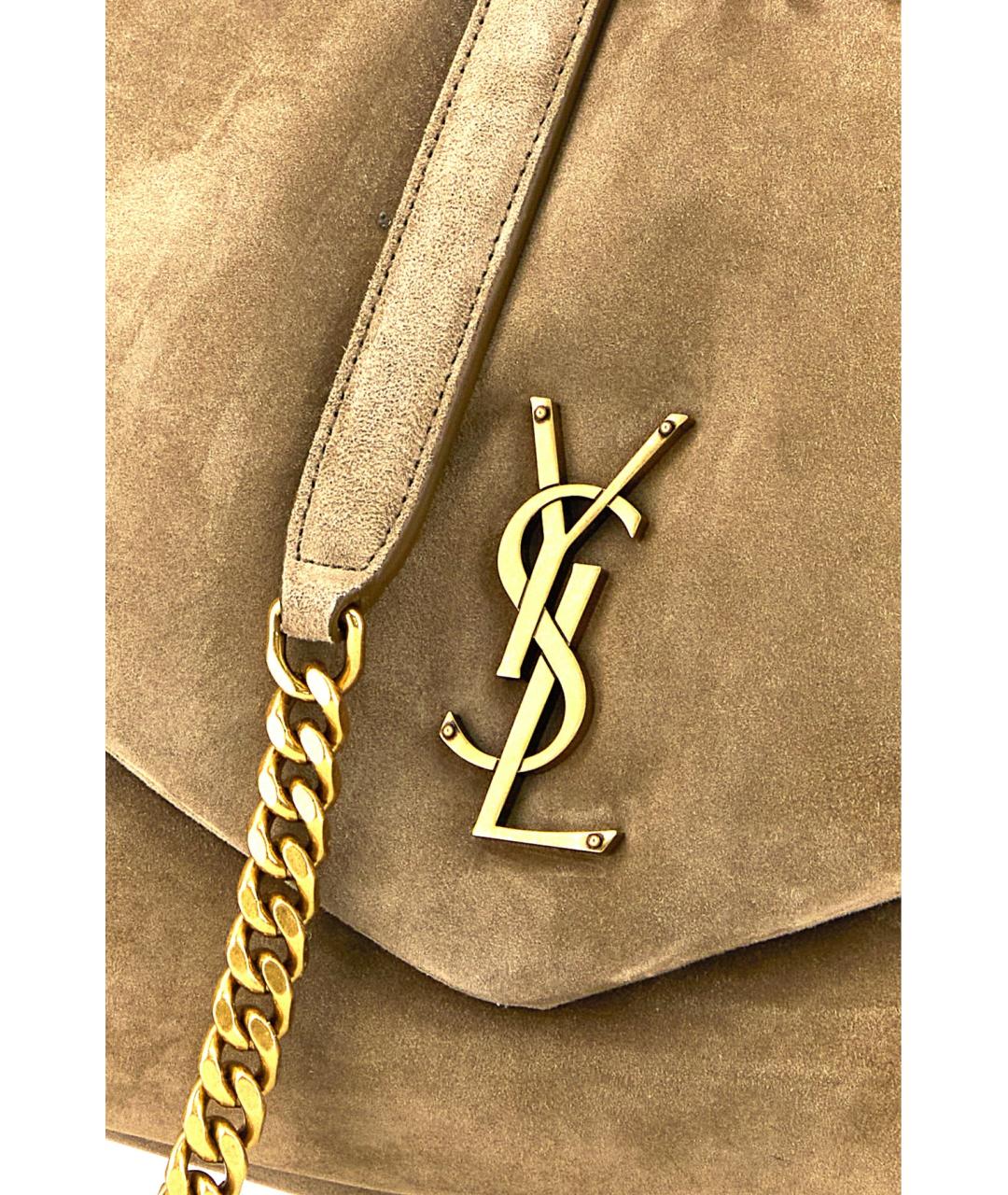 SAINT LAURENT Бежевая замшевая сумка через плечо, фото 4