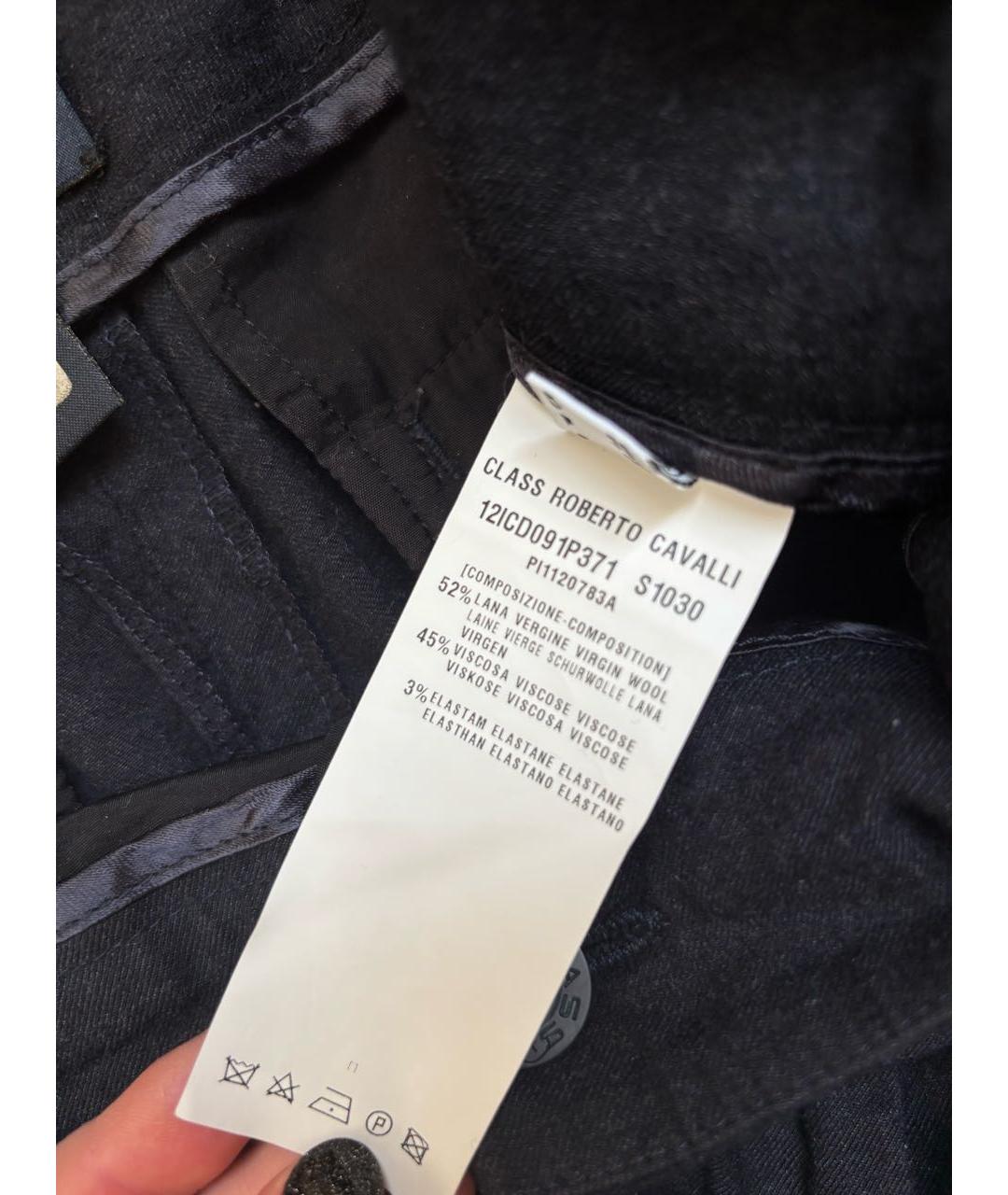 CAVALLI CLASS Темно-синие шерстяные прямые брюки, фото 2